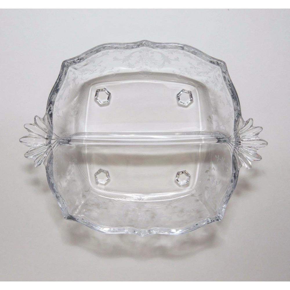 Fostoria Navarre Clear Baroque 2 Part Handled‎ Relish 7.75" Etch #327 Vintage